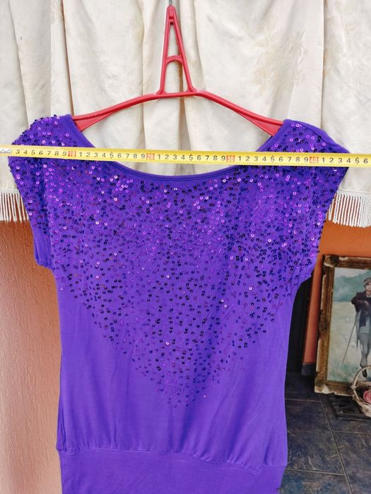 Tunică lungă Bruno Banani cu paiete – Violet – Mărime S (34)