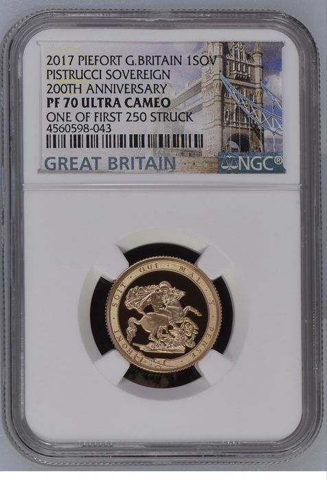 Златна монета 1 Sovereign 2017 Piedfort Proof – Pistrucci 200th Anniversary