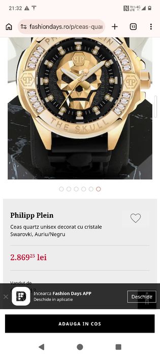 Ceas Philipp Plein The Skull cristale Swarovski, nou în cutie