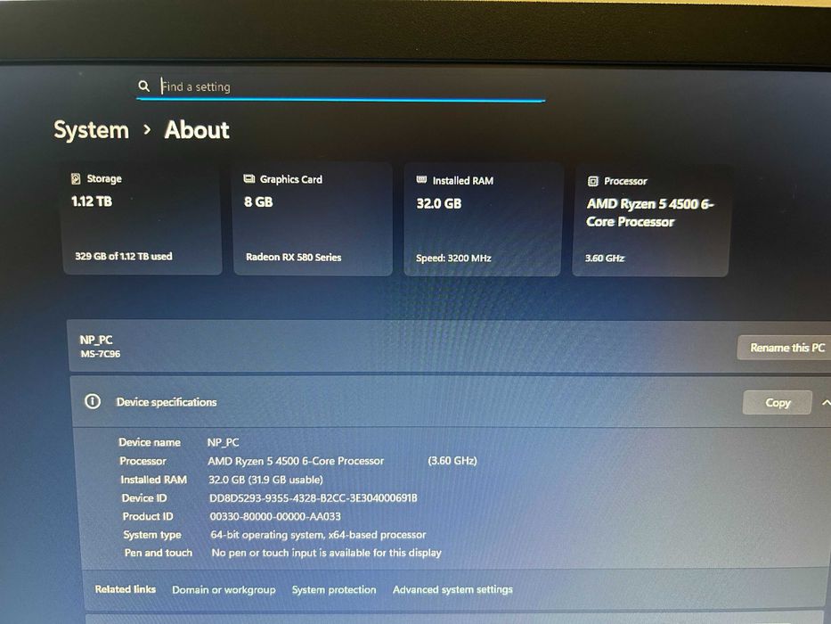 Компютър Ryzen 5 4500, 32gb ram, RX580 8gb