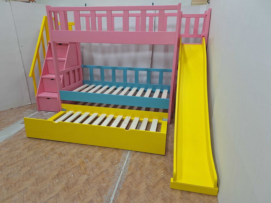 TRANSPORT GRATUIT.Pat supraetajat cu tobogan din lemn masiv.Cod 2515