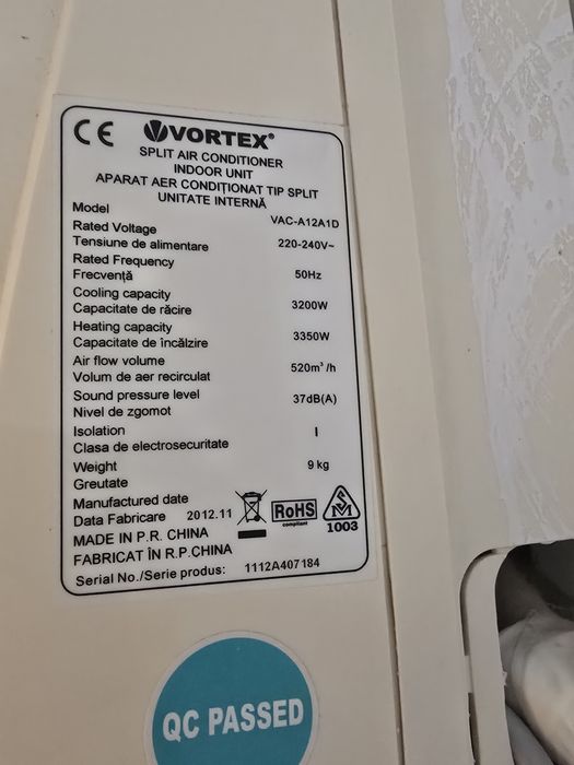 Vând aer condiționat Vortex VAC-A12A1D – 11.000 BTU