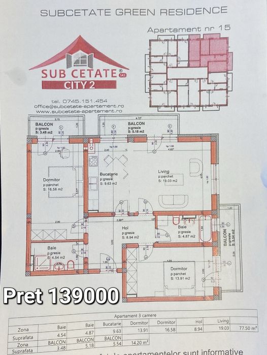 Vand apartament 3 camere Subcetate