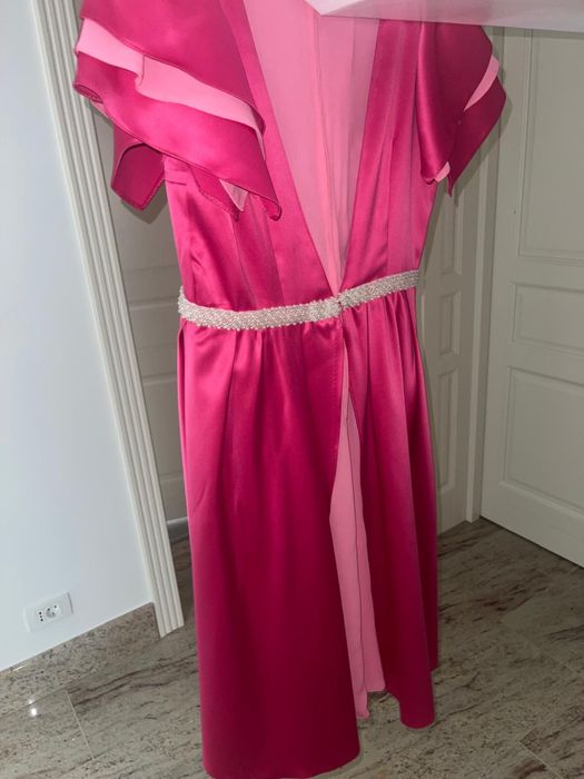 Rochie ocazie roz pal cu curelușă de perluțe