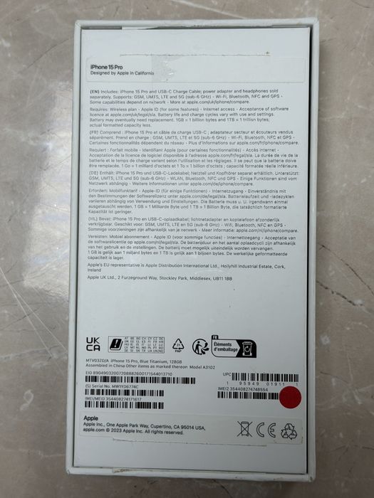 Iphone 15 pro Titanium blue 128gb + подарък 2 калъфа