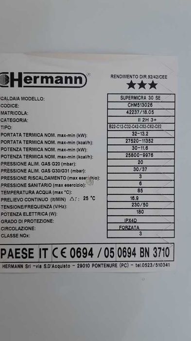 Depozit piese s.h.  centrala HERMANN SUPERMICRA 30 SE