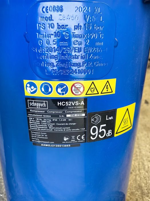 Компресор 10 бара, 50 л Scheppach HC52