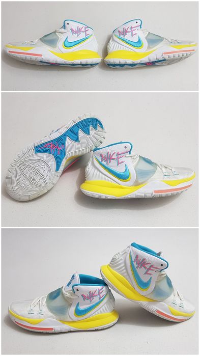 Adidasi Nike Kyrie 6 EP Neon Graffiti, pantofi baschet, Sneakers White Blue-Fury Opti-Yellow, mărimea 42 EU unisex