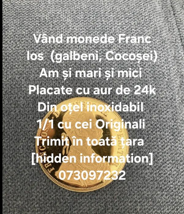 Monede mici franc Iosif placate cu aur 24k  monede 1915 imită 1/1 pe c