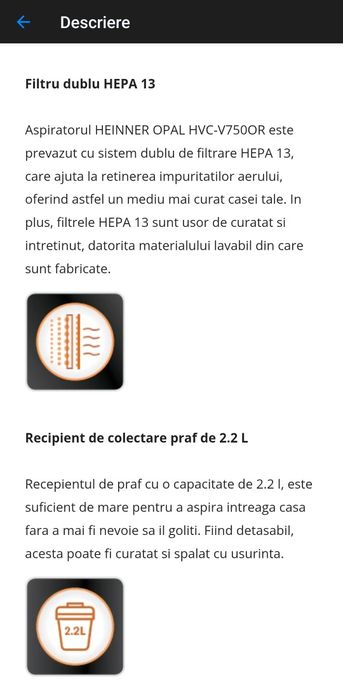 Aspirator heinner Ruby 750 fără sac