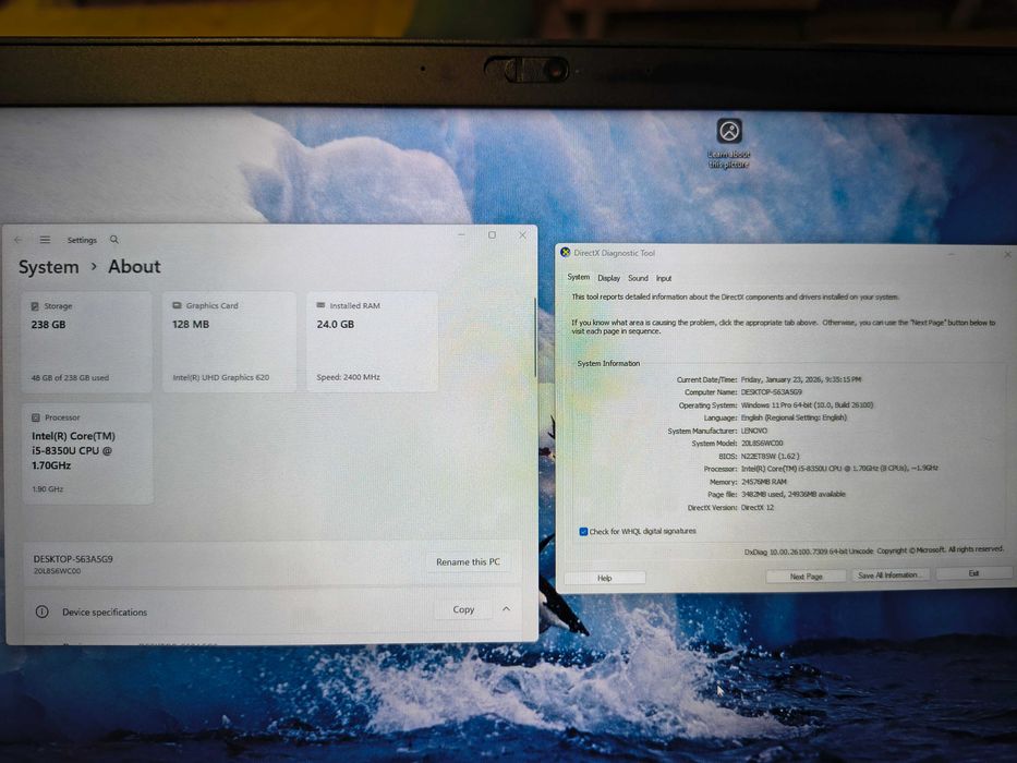 Lenovo Thinkpad T480s i5-8350U 24GB RAM 240GB SSD