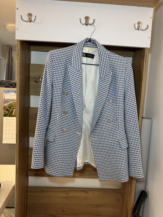 Пепитено синьо-бяло сако ZARA