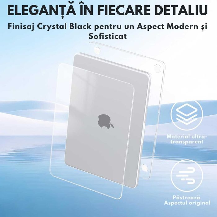 Husa  MacBook Air | PRO, Ventilatie Avansata, Ultra Slim, (2022-2026), Compatibila M2/M3/M4/M5, Modele A2681/A3113/A3240/A3449, Transparenta, Negru