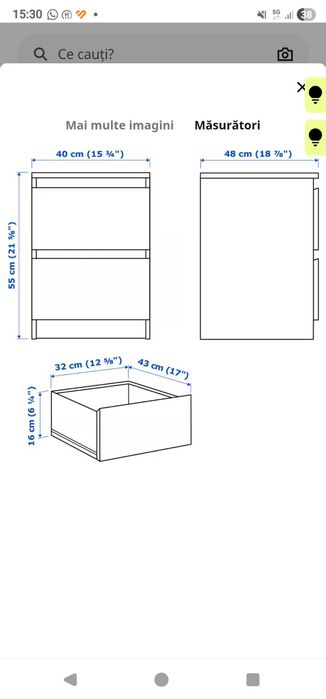 Noptiera alba, 2 sertare