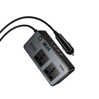 Инвертор за кола 200W 12V Hoco 2 порта max PD66W/1C2A Z66 черно