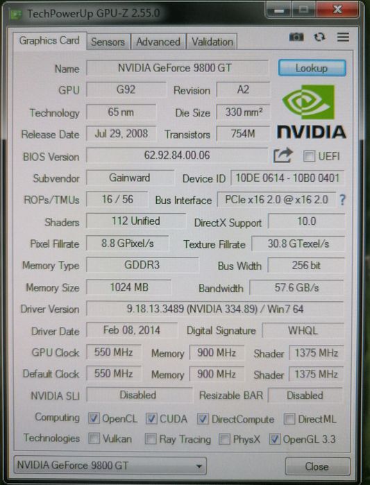 Gainward nVidia GeForce 9800 GT 1024MB DDR3 256bit