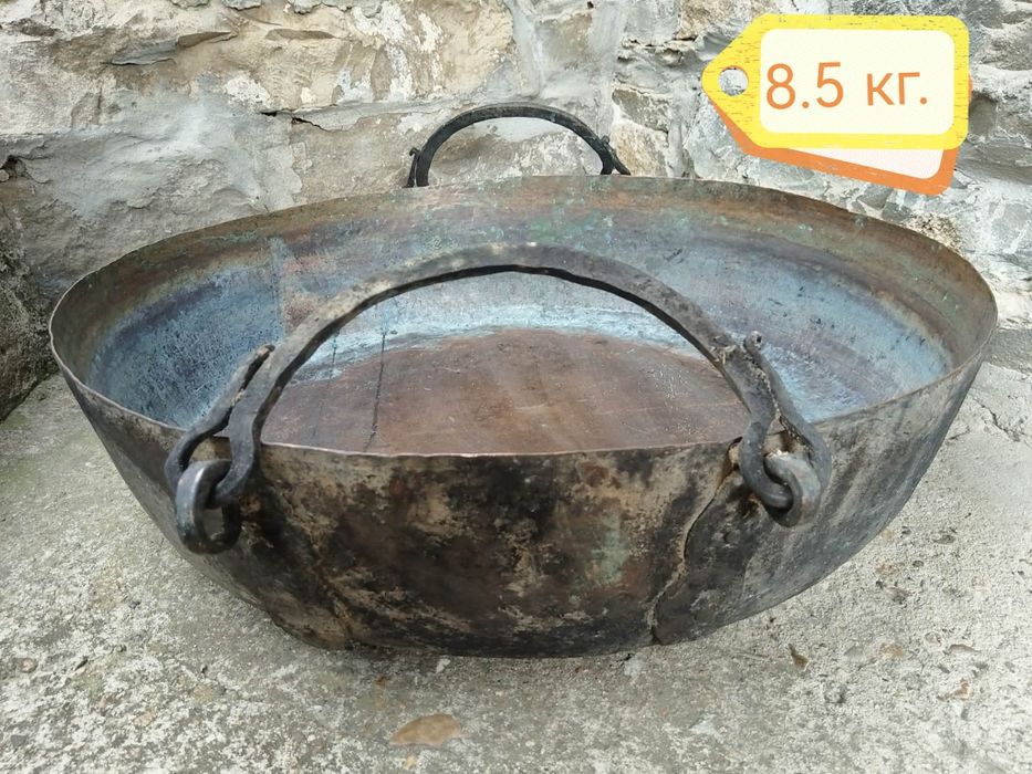 Стара Кована Голяма Възрожденска Медна Тава За Лютеница, Сладко. / 40 Литра. / 8.5 кг. / НОМЕР 1648.