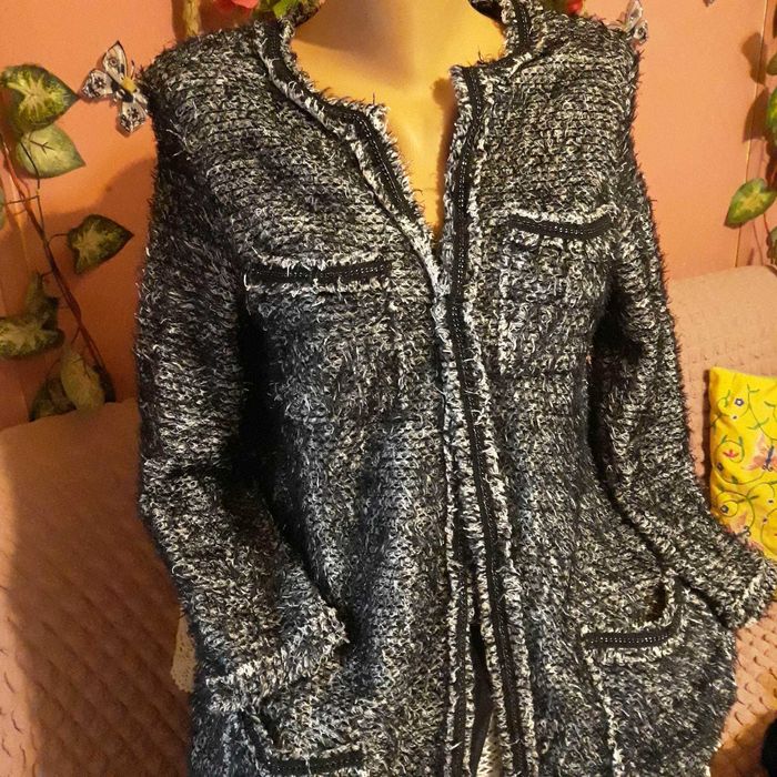 ZARA Жилетка черно/бяла