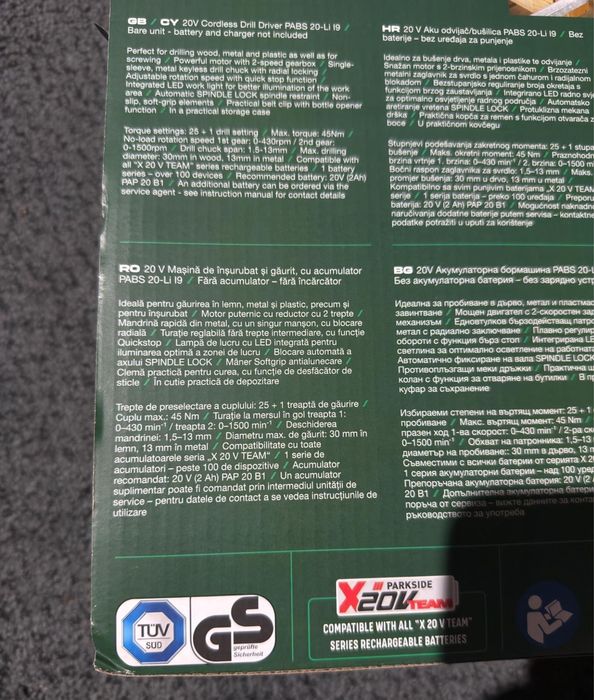 Masina de insurubat si gaurit 20v 45Nm Parkside