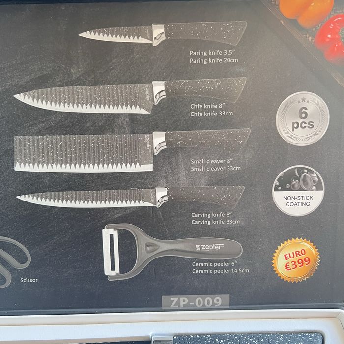 кухненски ножове комплект 4бр + Ножица и Белачка за зеленчуци ZEPTER