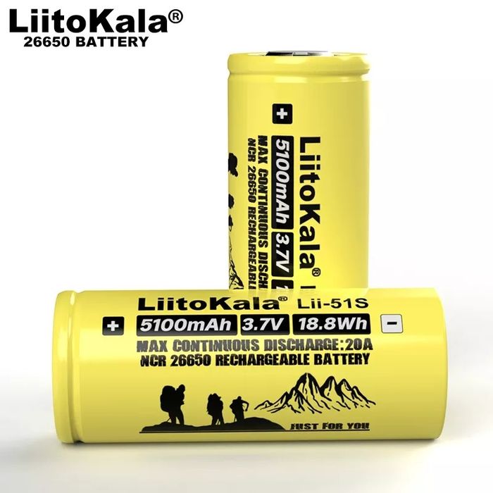 2 Acumulatori Liitokala 26650, Descarcare 20A, 5100mAh
