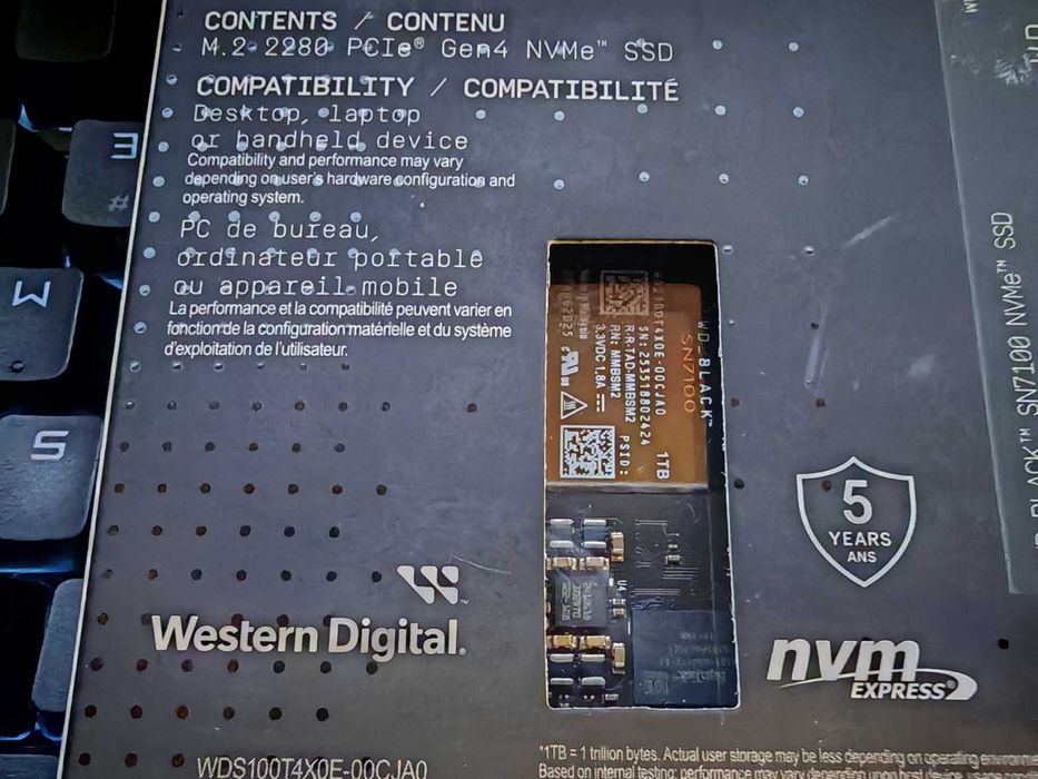 НОВ! Western Digital WD Black SN7100 1TB M.2 NVMe PCIe Gen 4x4