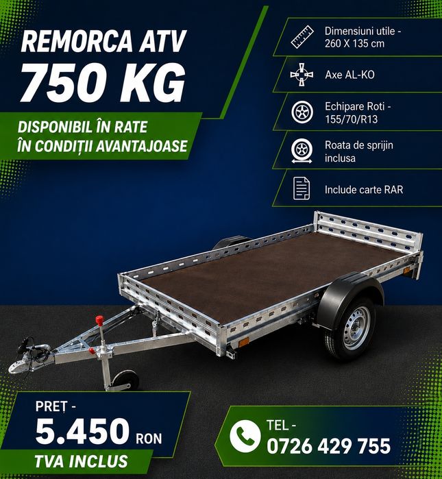 Remorca 750 kg ATV 260 X 135 cm