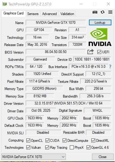 Placa Video Gaming Gainward Nvidia GTX 1070 8G IMPECABILA