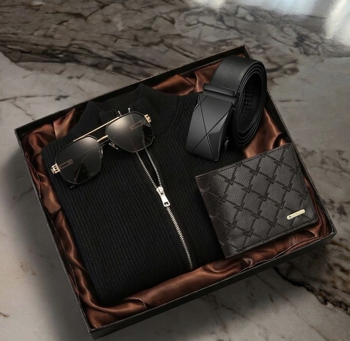 Подарочный мужской набр 4 в 1 в стиле Old Money (Кардиган + Очки)