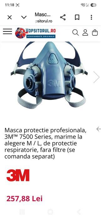 Vând măști 3M Progesionale. Sunt noi in cutie. Plus două filtre pentru gaze