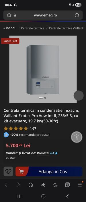Centrala pe gaz sigilata vaillant