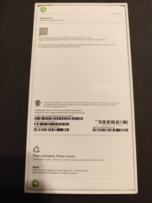 Iphone 17 pro,  silver, 512 gb