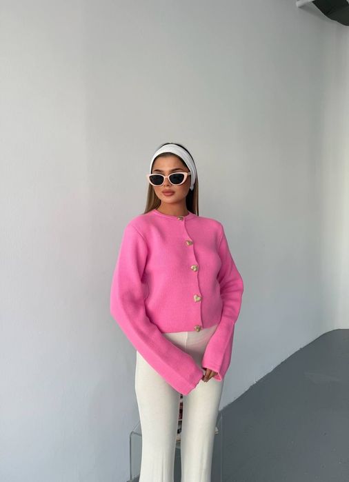 Розова жилетка Heart Button – Нова, качествена, турско производство