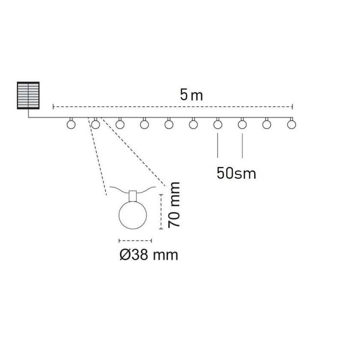 Соларни Гирлянди 5м от 10 LED Парти Лампички топло бели, сменяеми