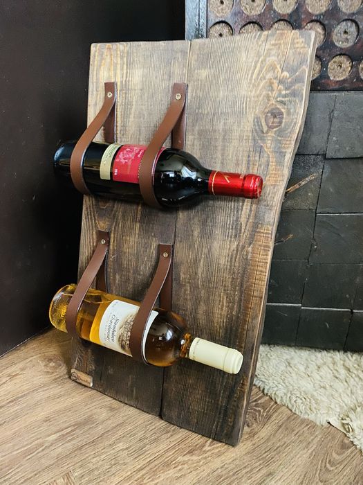 Елегантна стойка за 2–10 бутилки вино – кожа или премиум въже