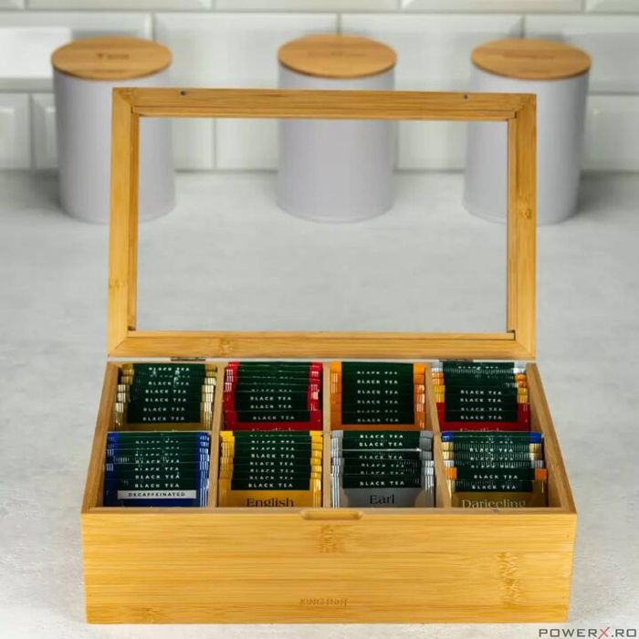 Recipient din bambus, cutie pentru depozitare plicuri ceai, 30x19x9,5