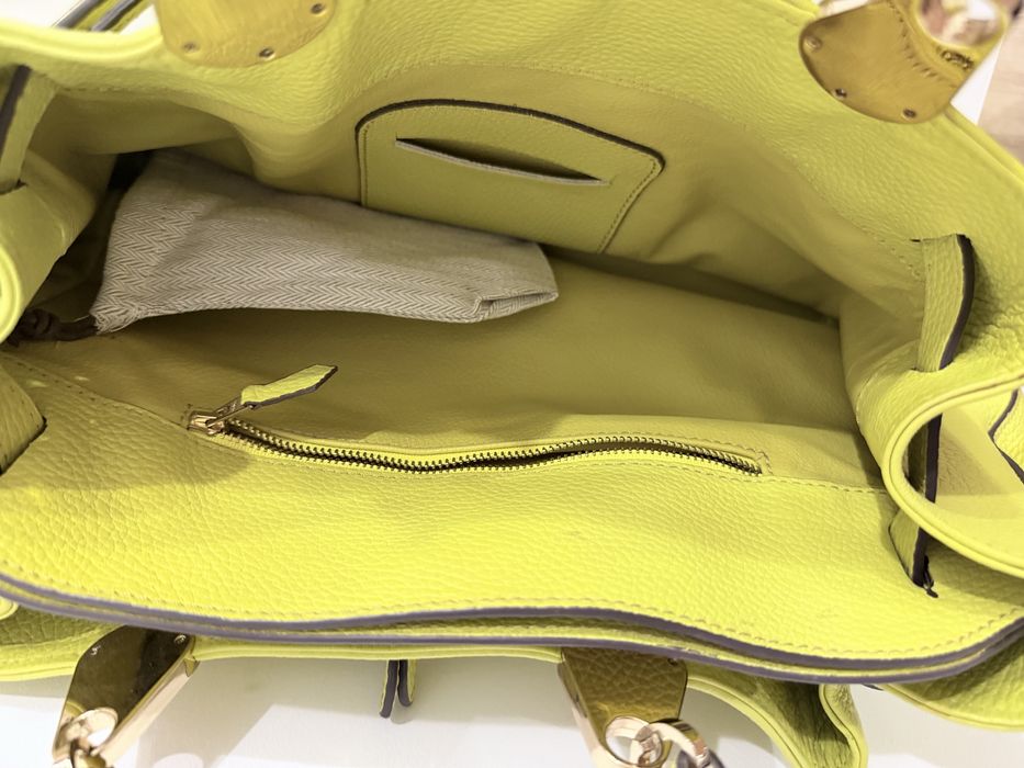 Geantă piele naturală verde lime, model Hermès Evelyne/Birkin, cu bareta