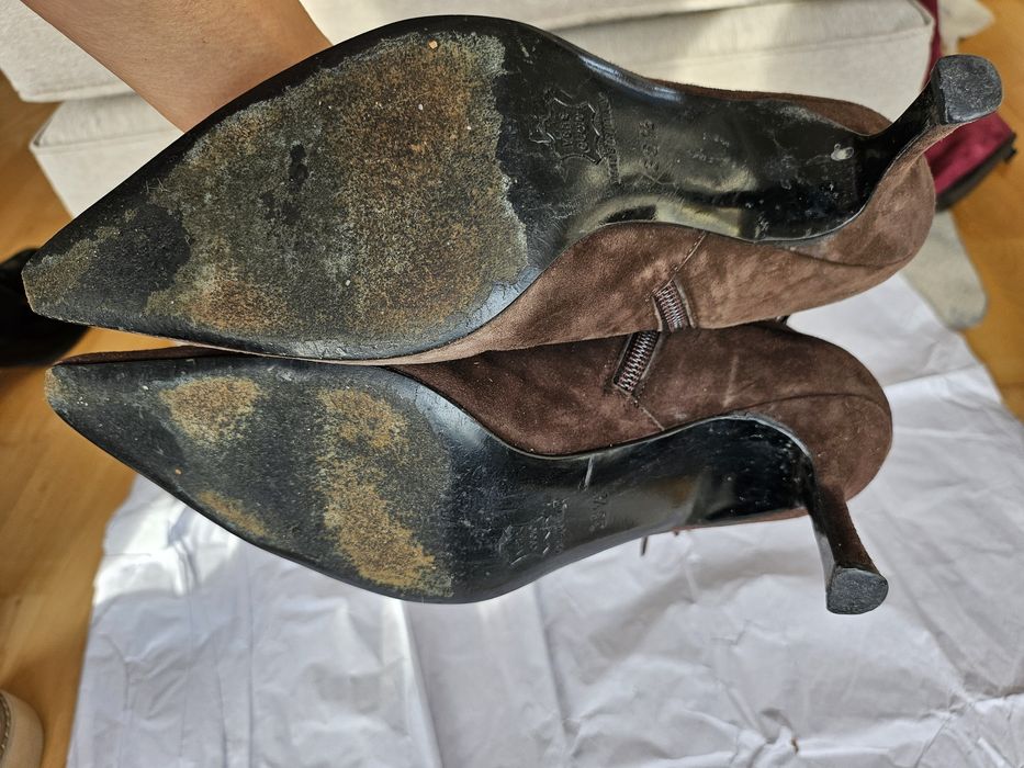 Cizme din piele naturala captusite cu piele, mar. 37, nubuc, franjuri