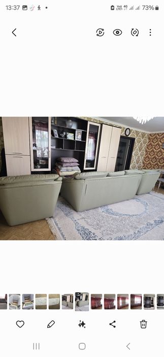 Продаётся натуральный кожаный диван с креслами