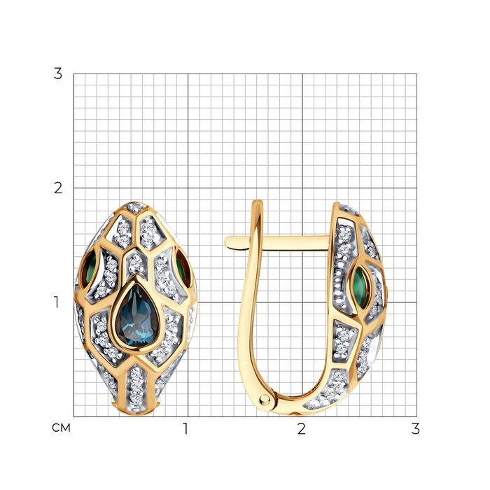 Золотые серьги с миксом камней