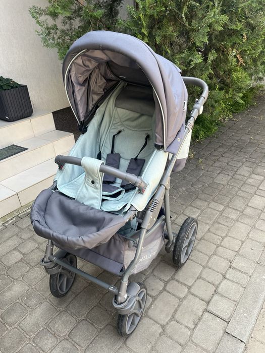 Căruț copii 3in1 cu landou si scoica culoare verde cu gri