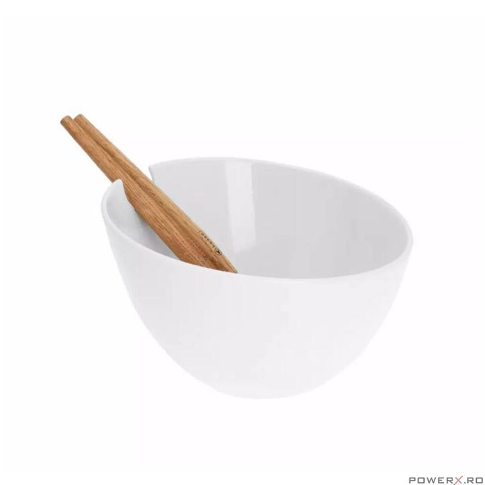 Bol pentru salata cu ustensile alb si lemn, Kassel