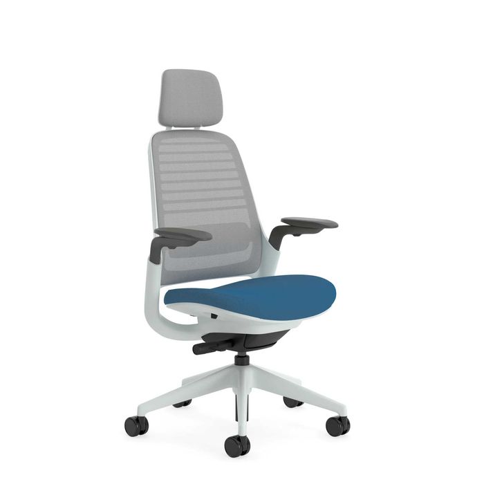 Scaun de Birou Steelcase Series 1 cu tetieră (alb/albastru)