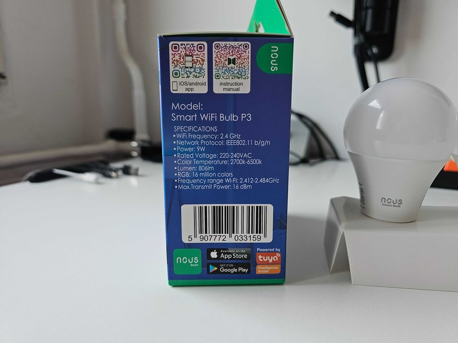Set 2 becuri smart NOUS P3 WiFi E27 RGB, 9W, Tuya, Matter, smart home