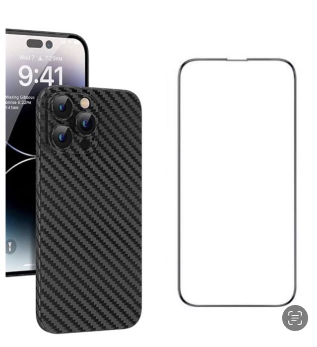 Iphone 13/14/15/PRO/MAX Husa Plastic Invaluit Carbon si Folie Sticla C