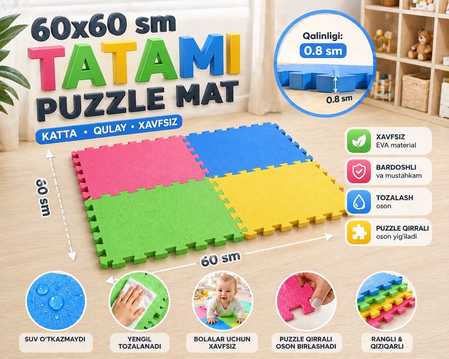 Детский спортивный коврик татами (мягкий, безопасный) kovrik tatam
