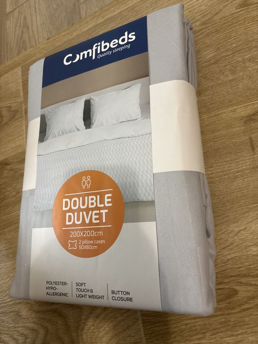 Set Lenjerie de Pat Comfibeds Double Duvet, Husa Pilotă 200x200 cm + 2 Fețe de Pernă 50x80 cm, Gri