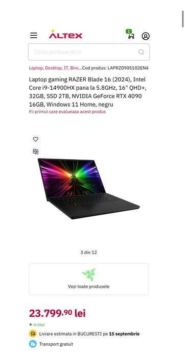 Fane Amanet: Razer Blade 16 QHD+OLED 240Hz i9 14900HX  RTX 4090 16GB