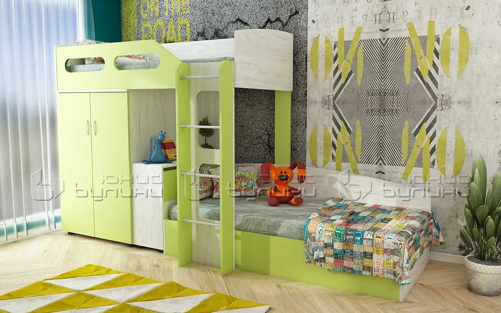 Двуетажно легло с гардероб