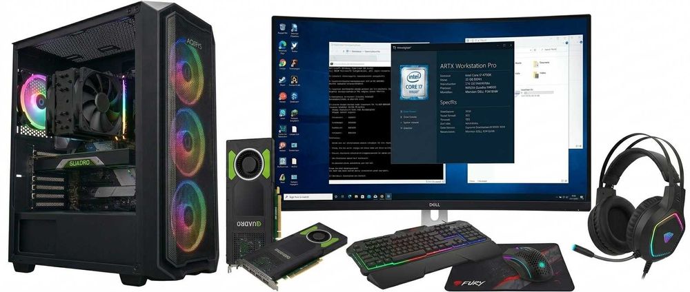 PC ArtX Workstation Pro i7-9700K, 32GB RAM, 512GB SSD, Quadro 8GB, Monitor Curbat Dell 34″ Ultrawide